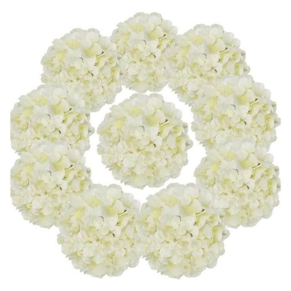 20 Pack | Ivory Silk Hydrangea Heads Artificial Flowers w/ Stems Home Wedding